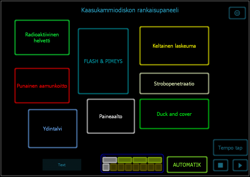 This template was used to trigger different lighting scenes. The buttons simply trigger a midi clip (see figure 4) in Live. Also contains a metronome, a tap button and one mysterious sample trigger.